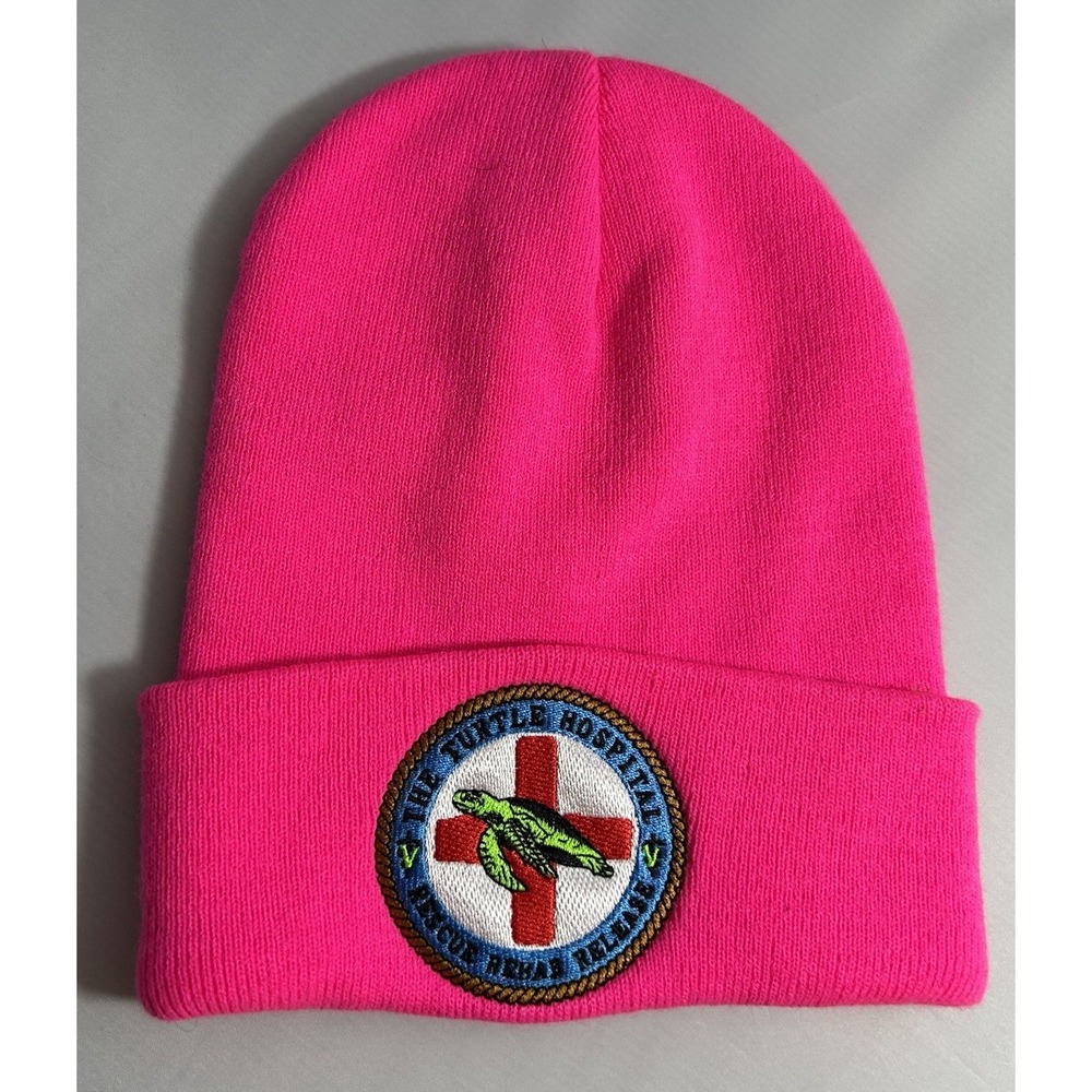The Turtle Hospital Rescue Rehab Release Neon Pink Cuffed Beanie Hat Florida